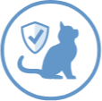Um gato com ícone de escudo